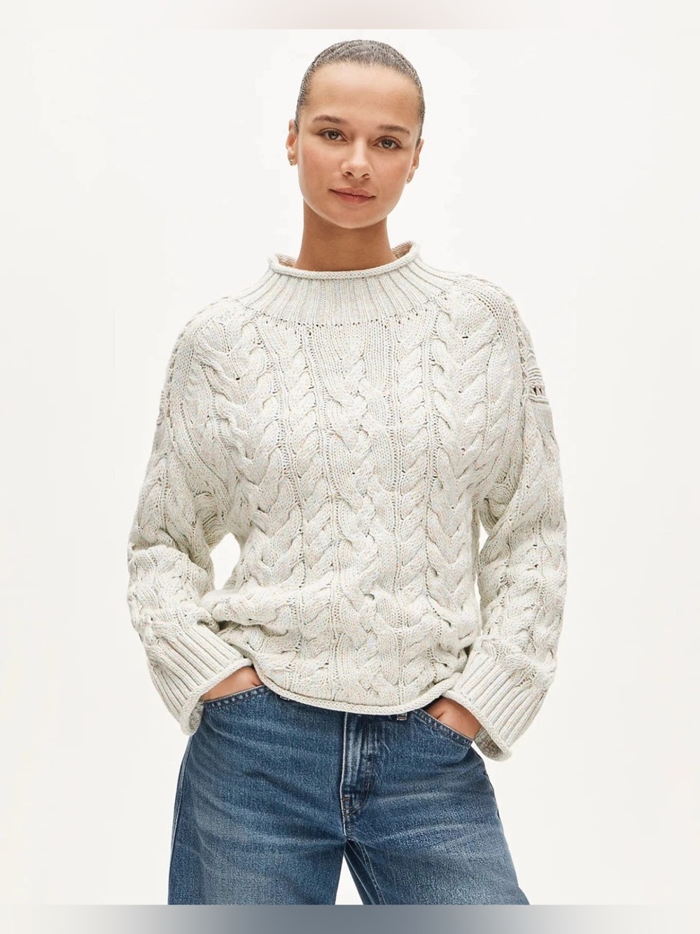 J.Crew rollneck cable knit sweater marled skies ivory nectar